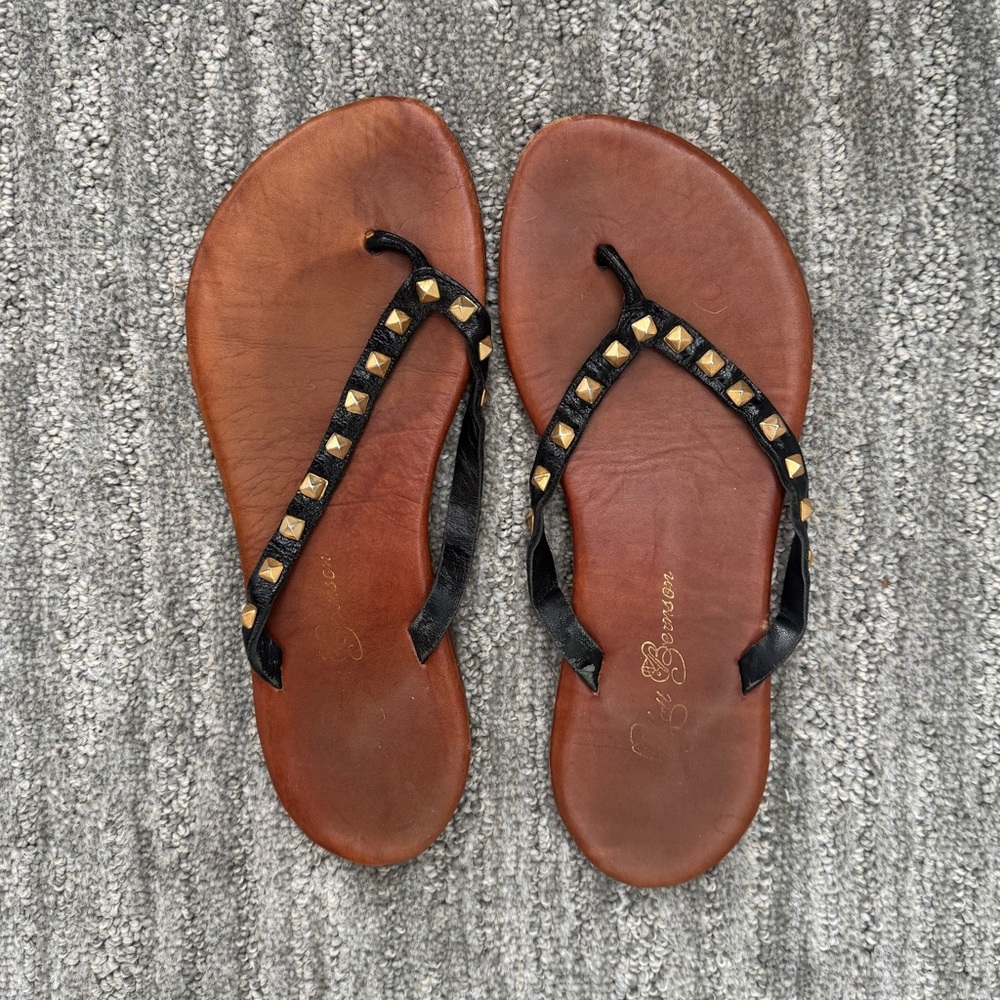 Matt Bernson Studded Sandals, Black/Gold, Size 7